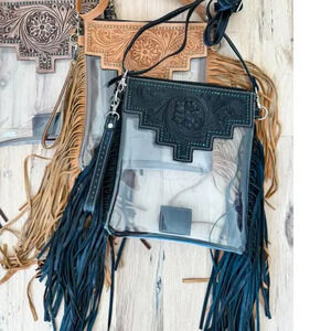 Shane Large Hand Tooled Fringe Clear Crossbody Stadium Bag